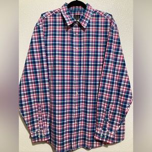 Joseph A Bank Men’s XL Pink Blue Check Shirt Travelers Collection 100% Cotton